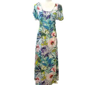 Jams World Vintage Floral Hibiscus Tropical Midi Dress Size small Water Color